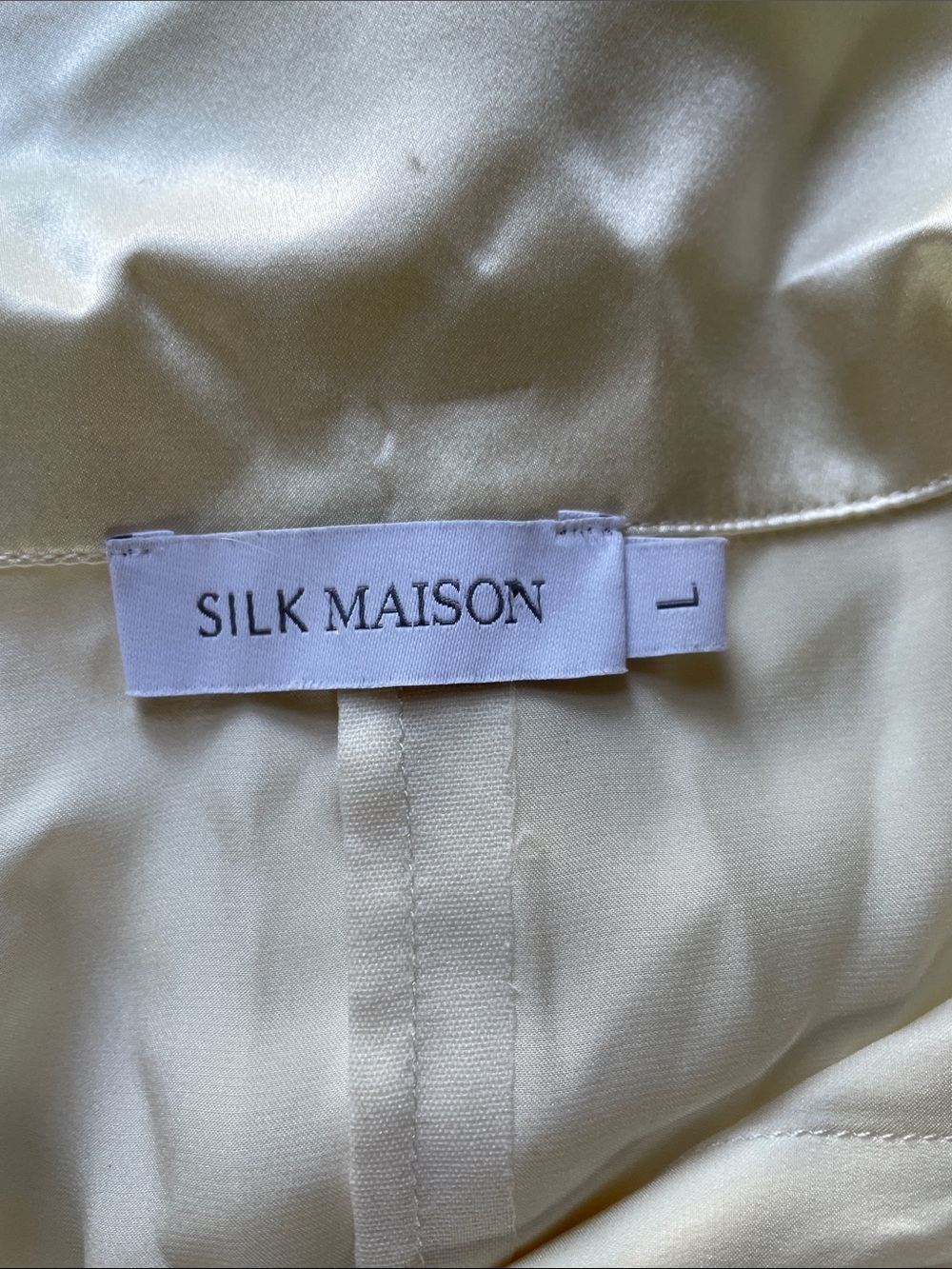 SILK MAISON Ivory MULLBERRY Silk Long Button Down Quiet Luxury Shirt Blouse Lg - Picture 10 of 14